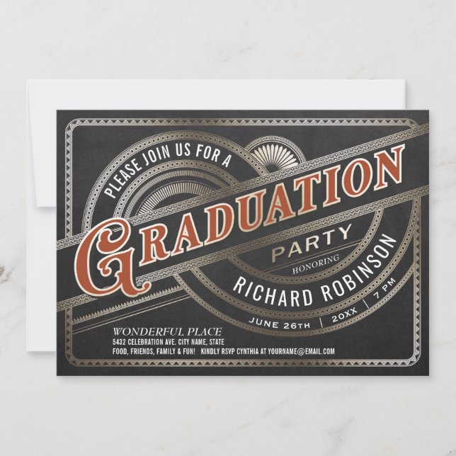 Graduation Party Invitations - Retro Vintage Foil (Front)