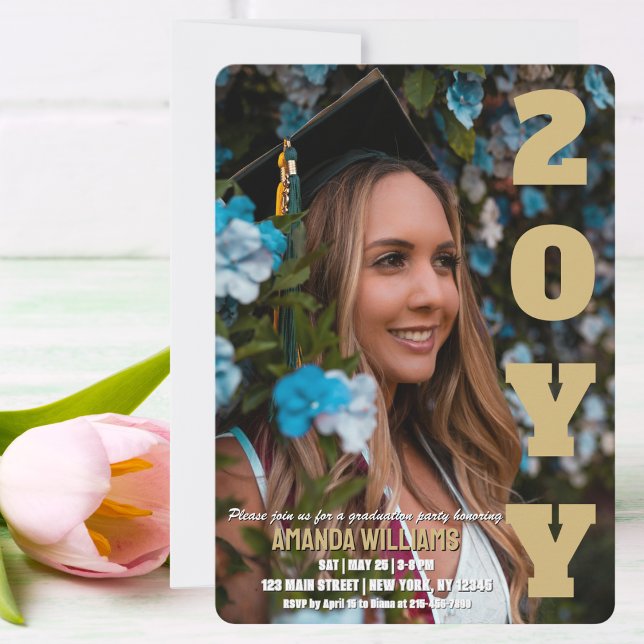 Graduation Party Invite Elegant Gold Custom Photo (Creator Uploaded)