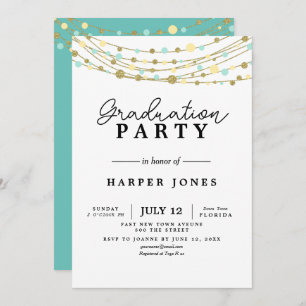 graduation party invite tteal and gold birthday