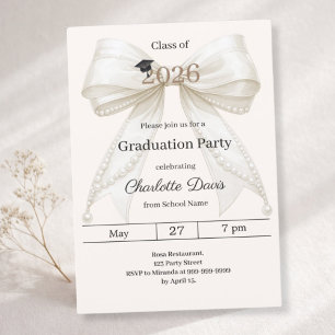 Graduation party ivory bow cream class of 2026 invitation