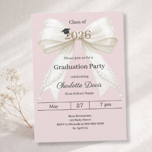 Graduation party ivory bow pink class of 2026 invitation