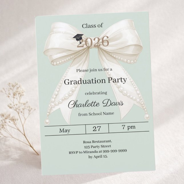 Graduation party ivory bow sage green 2026 invitation (Creator Uploaded)