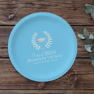 Graduation Party Light Blue Personalized Paper Plate