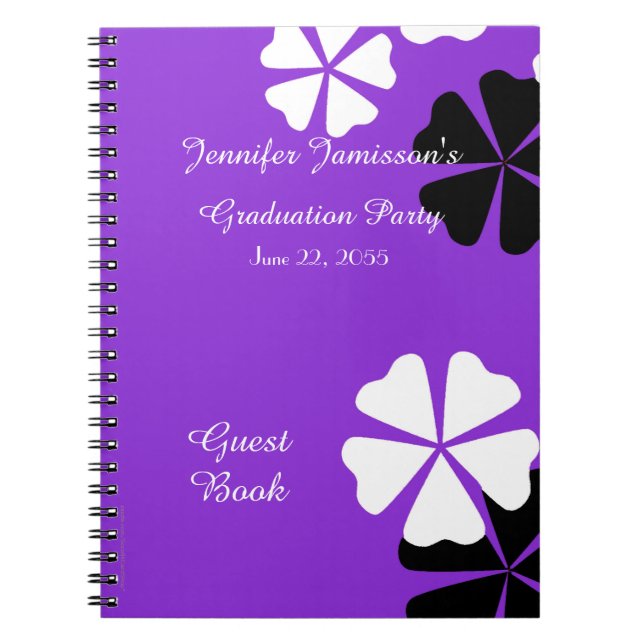 Graduation Party Livre d'invité violet & blanc Flo (Devant)