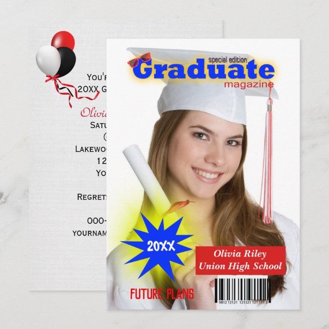 Graduation Party Magazine Cover  Invitation (Front/Back)
