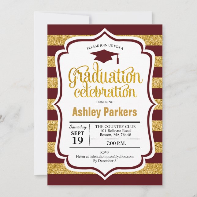 Graduation Party - Maroon Gold Stripes Invitation (Front)