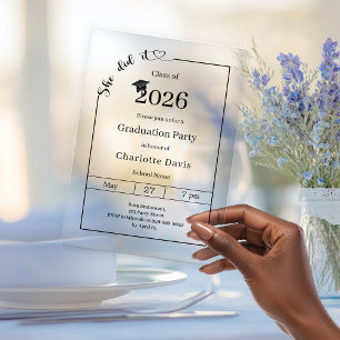 Graduation party minimalist modern She did it Acrylic Invitations