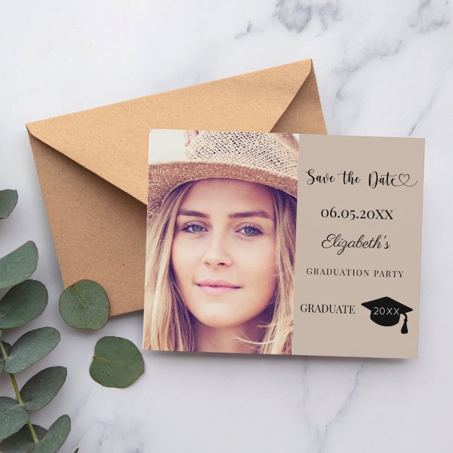 Graduation Party mocha beige modern Save the Date Flyer (Creator Uploaded)