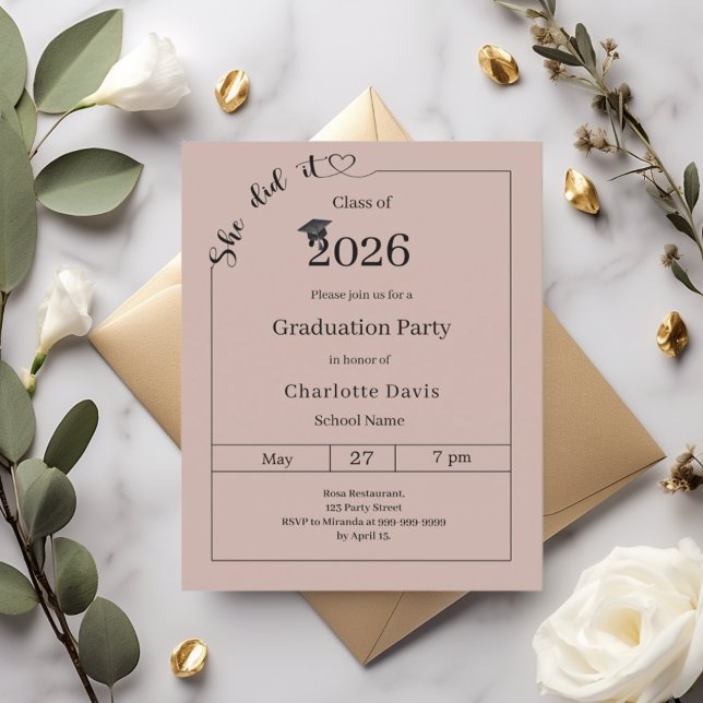 Graduation party mocha She did it invitation (Creator Uploaded)