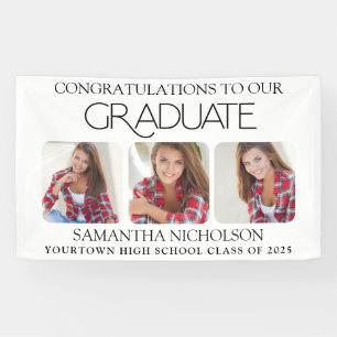 Graduation Party Modern 3 Photo Congratulations  Banner