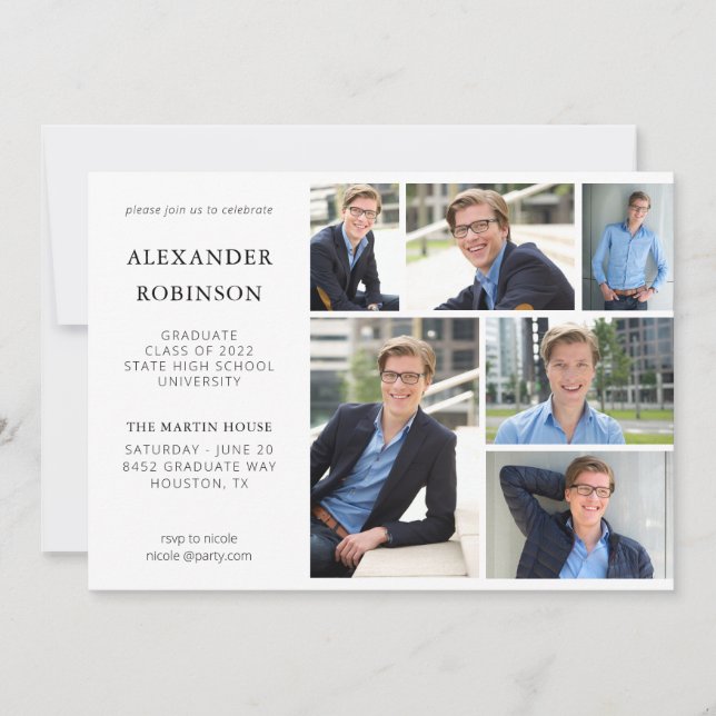 Graduation Party Modern 6 Photo V2 Invitation (Front)