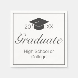 Graduation Party Modern Minimalist White Black Napkin