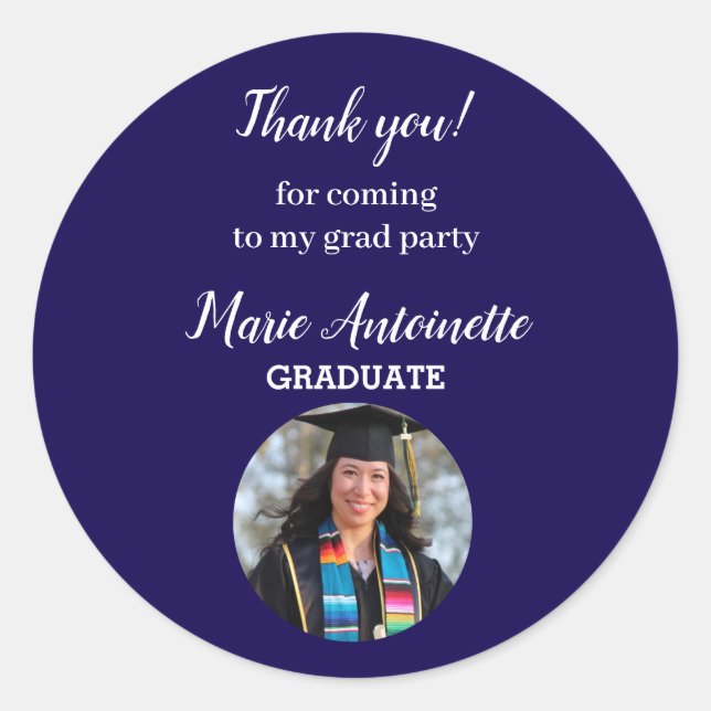 Graduation Party Modern Thank You Classic Round Sticker (Front)