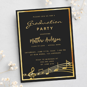 Graduation party musique noire or invitation