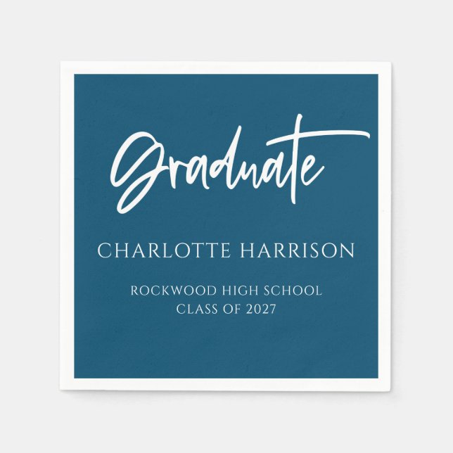 Graduation Party Navy Blue and White Script Napkin (Front)