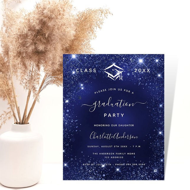 Graduation party navy blue glitter 2024 budget flyer (Creator Uploaded)