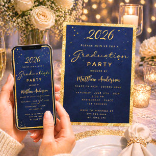 Graduation party navy blue gold 2024 invitation