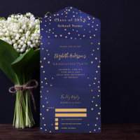 Graduation party navy blue gold stars RSVP