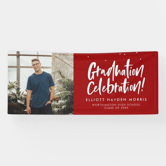 Graduation party one photo fun red banner (Horizontal)