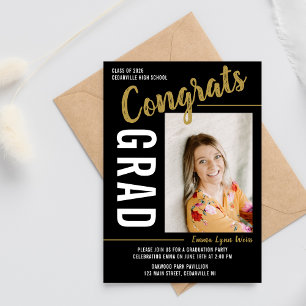 Graduation Party Open House 2025 Photo Gold Black Invitation