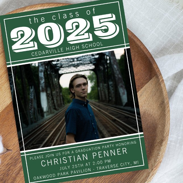 Graduation Party Open House 2025 Photo Green Invitation (Creator Uploaded)