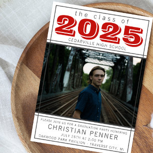 Graduation Party Open House 2025 Photo Red Invitation