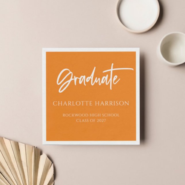 Graduation Party Orange and White Script Napkins (Creator Uploaded)