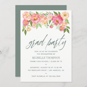 Graduation Party Peony fleurs invitation