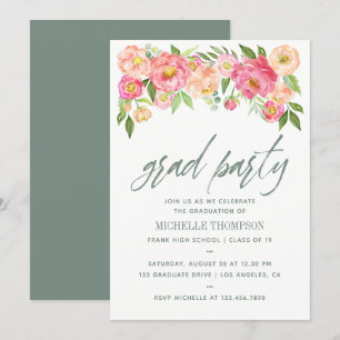 Graduation Party Peony flowers invitation