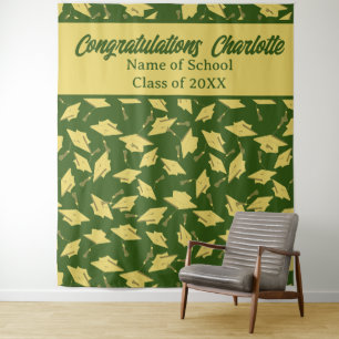 Graduation Party Personalized Photo Op Green Gold Tapestry