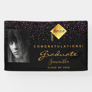 Graduation party photo black purple gold banner