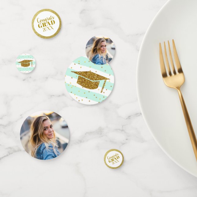 Graduation Party Photo Gold Glitter Mint Table Confetti (Group)