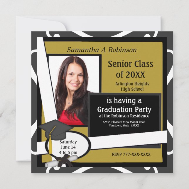 Graduation Party Photo Invitation Black Cap (Front)