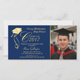 Graduation Party Photo Invitation with Gold Cap