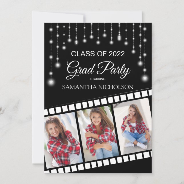 Graduation Party Photo Movie Reel Cinema Stars Invitation (Front)