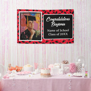 Graduation Party Photo Personalized Black and Red Banner