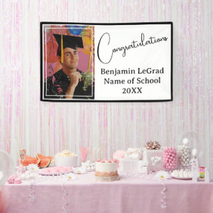 Graduation Party Photo Personalized Black & White Banner