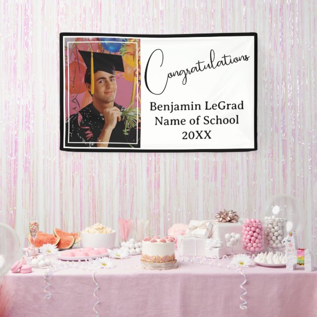 Graduation Party Photo Personalized Black & White Banner (Party)