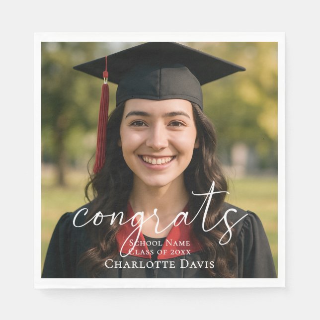 Graduation party photo script congrats luncheon napkin (Front)