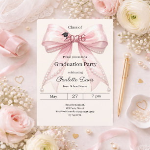 Graduation party pink bow cream photo arch 2026 invitation