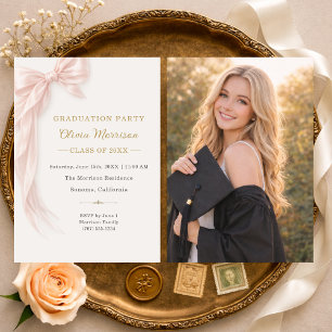 Graduation Party Pink Bow Photo Invitation