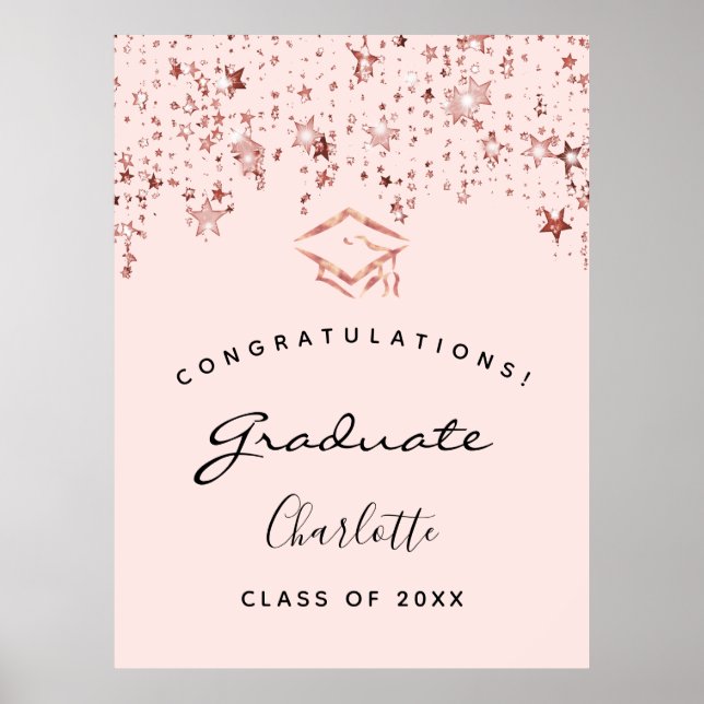 Graduation party pink rose gold stars poster (Front)