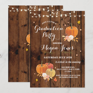 Graduation Party Pumpkin Rustic Wood Lights Invite