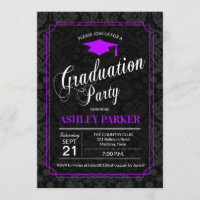 Graduation Party - Purple Black White Damask
