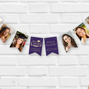 Graduation Party Purple Gold Photo Bunting Flags