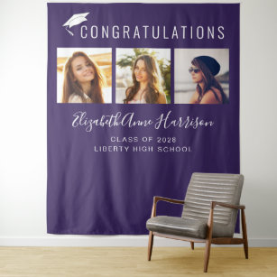 Graduation Party Purple Photo Booth Backdrop Tapestry