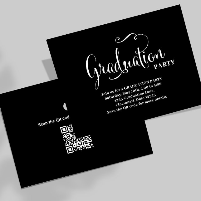 Graduation Party QR Code Gold Modern Typography Enclosure Card (Simple black and white Graduation Insert enclosure card. )