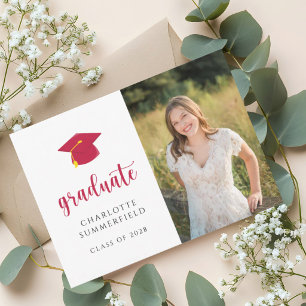 Graduation Party Red Cap Tassel Photo Invitation