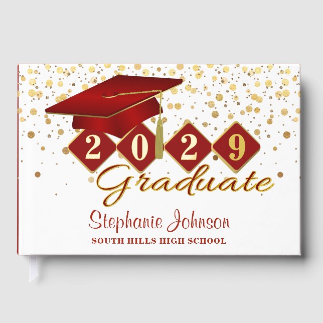Graduation Party Red & Gold  Guest Book (Front)