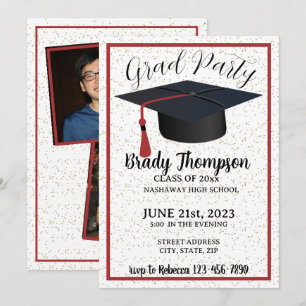 GRADUATION Party-RED School Colours - 2 Photo Invitation
